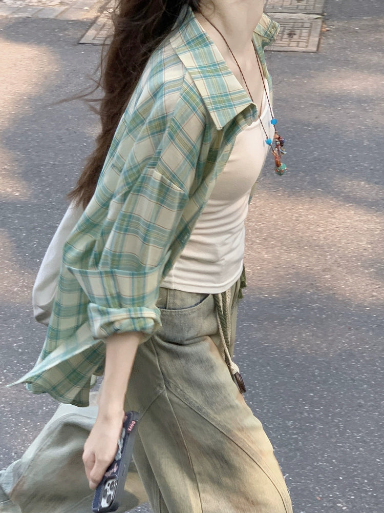 Green Breeze Retro Check Shirt-ntbhshop