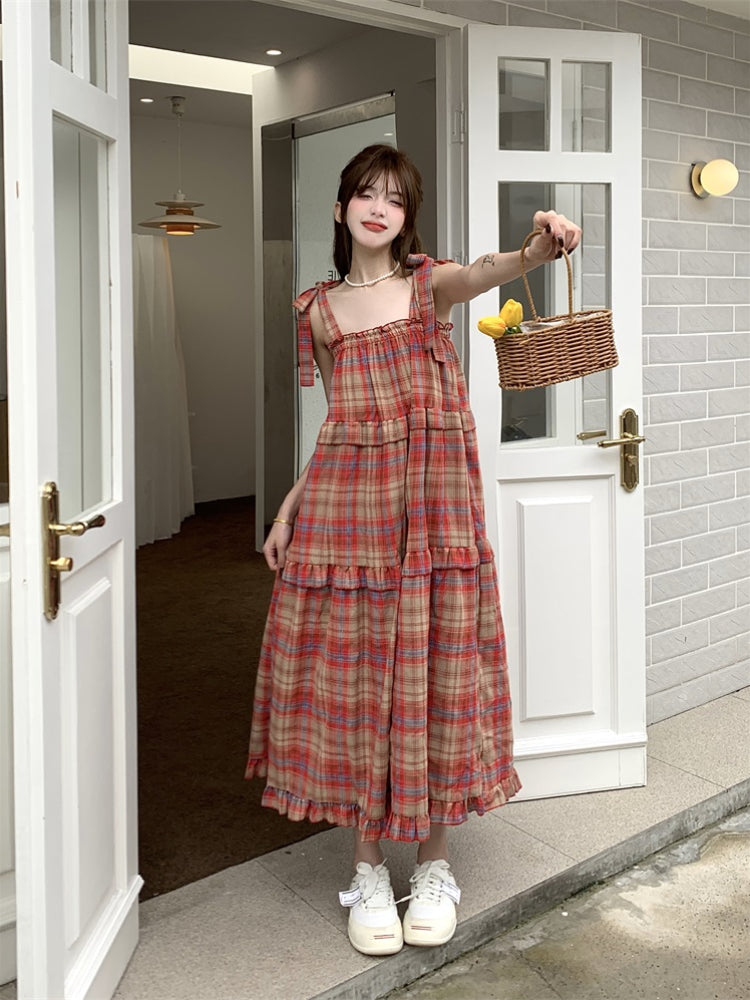 Cherry Glace Vintage Plaid Maxi Dress-ntbhshop