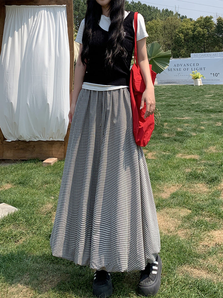 Ivy Bloom Plaid Bubble Maxi Skirt-ntbhshop