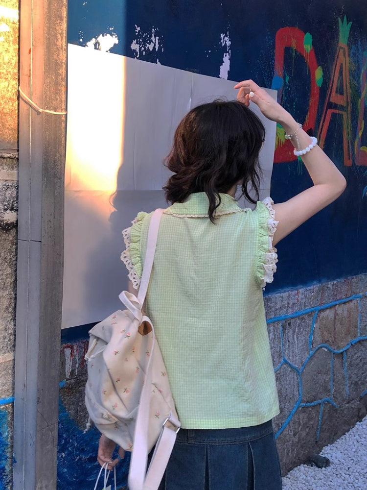 Cherry Pop Fairy Sleeve Gingham Blouses-ntbhshop