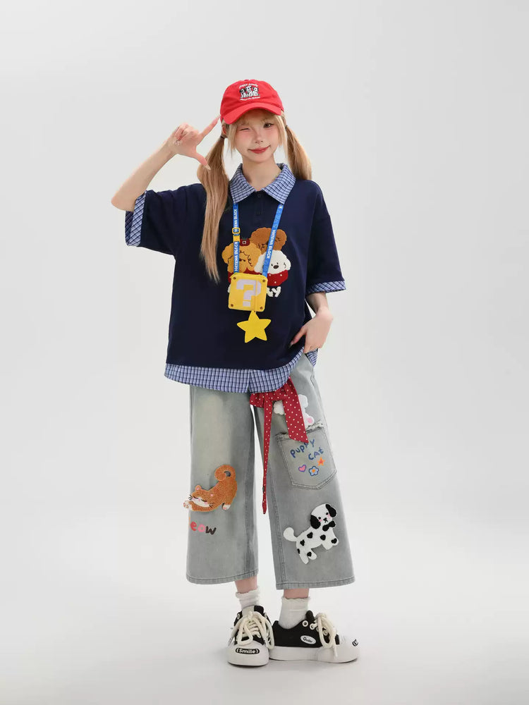 Puppy Party Denim Culottes-Bottoms-ntbhshop