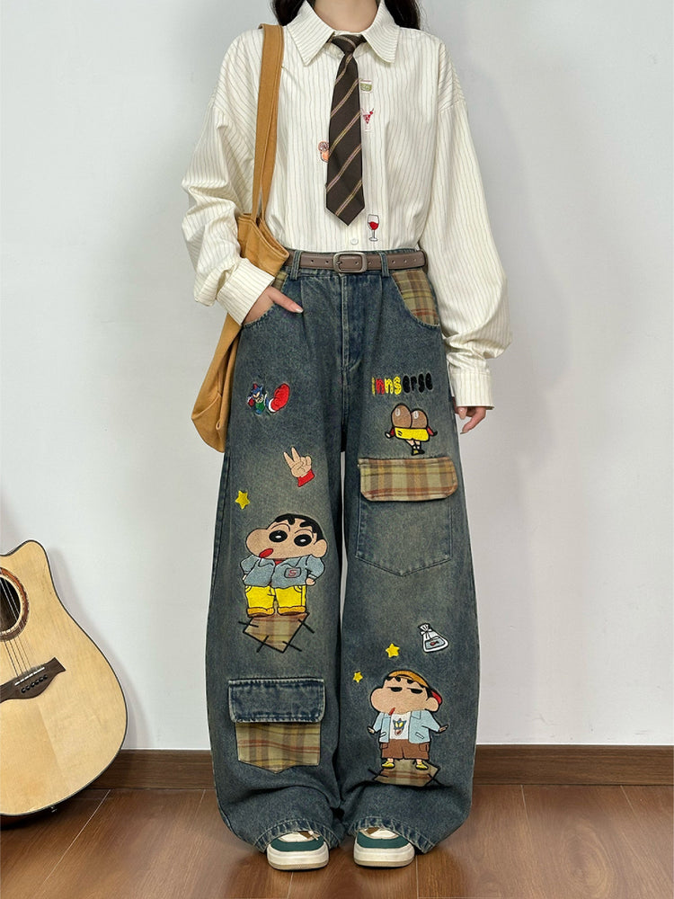 Cartoon Patch Denim Jeans-Bottoms-ntbhshop