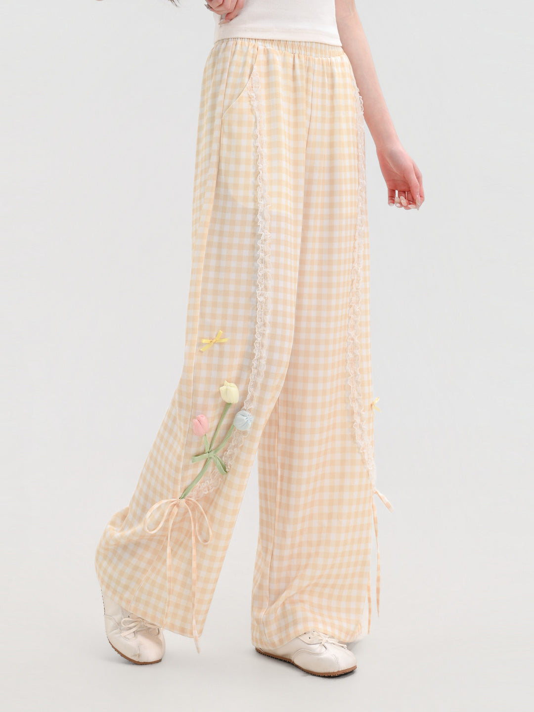 Tulip Bloom Meadow Check Pants-Bottoms-ntbhshop