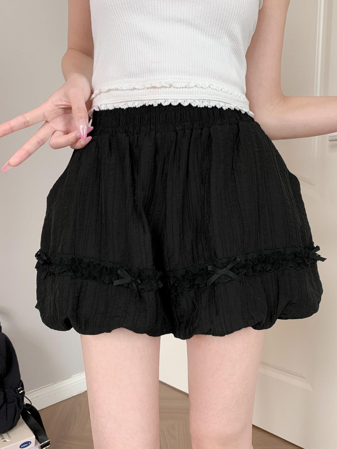Black Bloom Bubble Shorts-Bottoms-ntbhshop