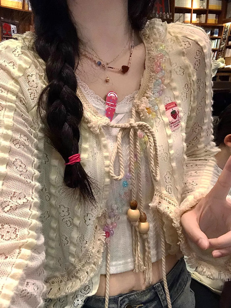 Berry Beads Tassel Knit Cardigans-ntbhshop