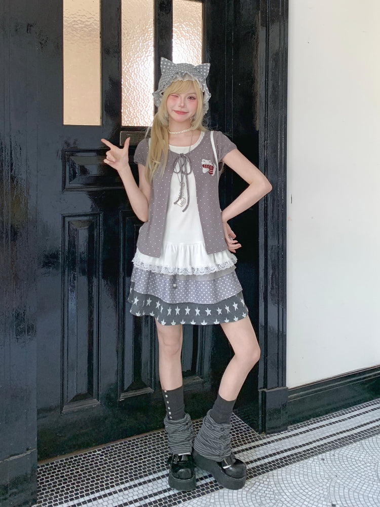 Polka Dot Kitten Layer Tee-Tops-ntbhshop