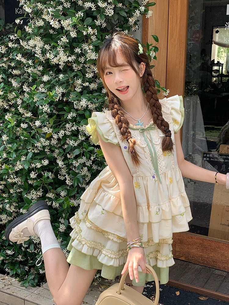 Garden Lullaby Fairy Sleeve Blouse & Layer Cake Skirt-ntbhshop