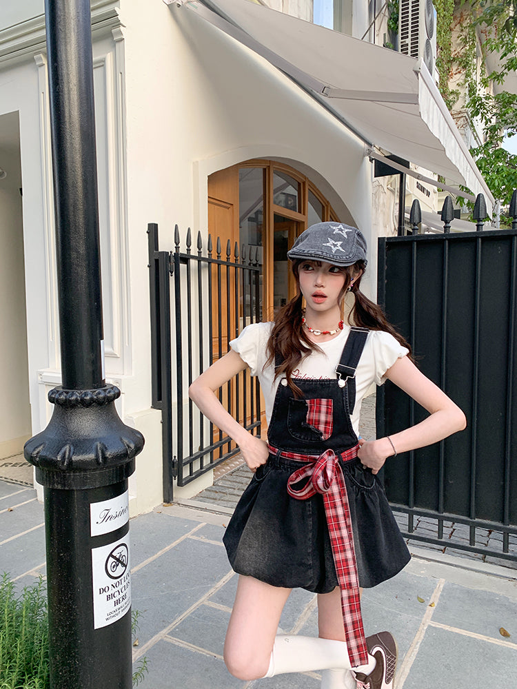 Rebel Sweetheart Puff Sleeve Top & Bubble Overall Dress-ntbhshop