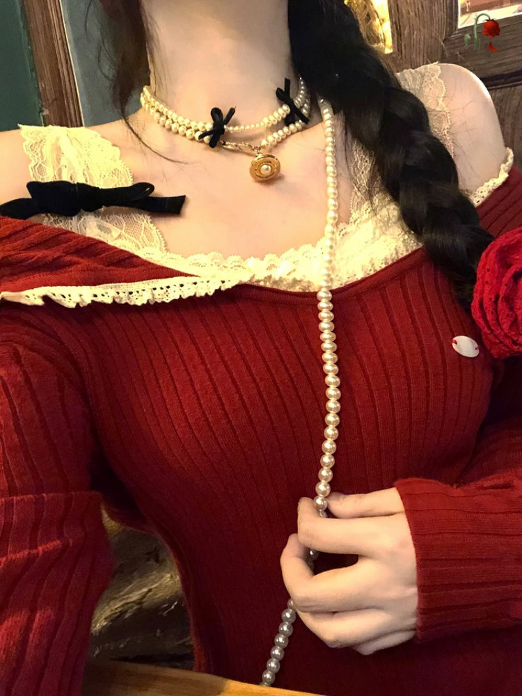 Swan Poise Lace Knit Tops-ntbhshop