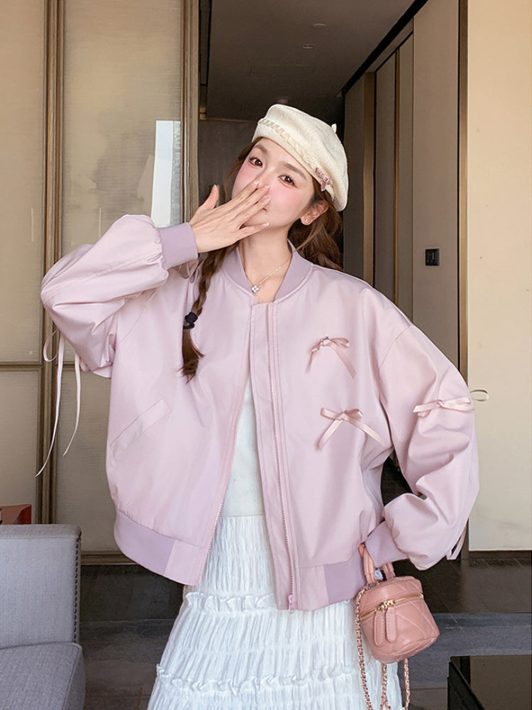 Lilac Lace Crop Varsity Jacket-ntbhshop