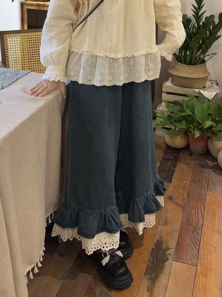 Denim Bloom Lace Flare Jeans-ntbhshop