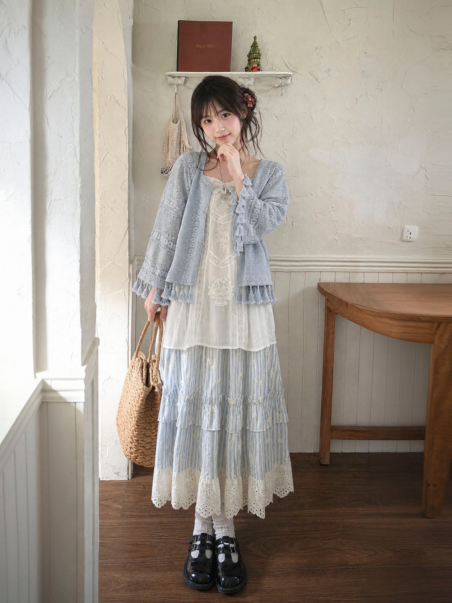 Blue Postcard Midi Skirt-Bottoms-ntbhshop