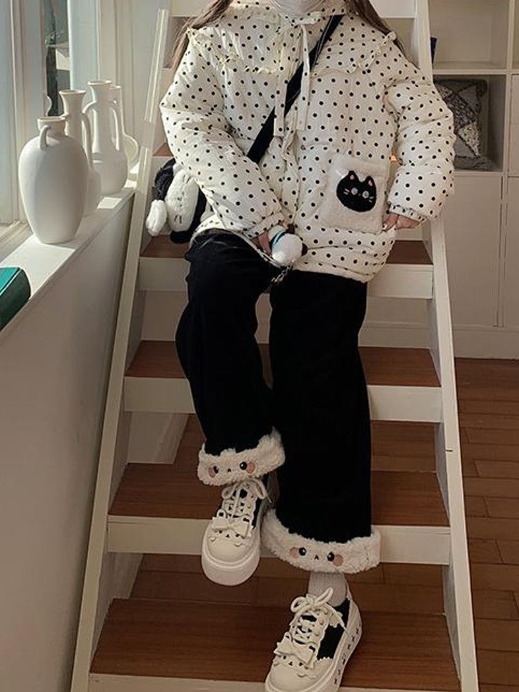 Kitten Padded Polka Hoodie Jacket-ntbhshop