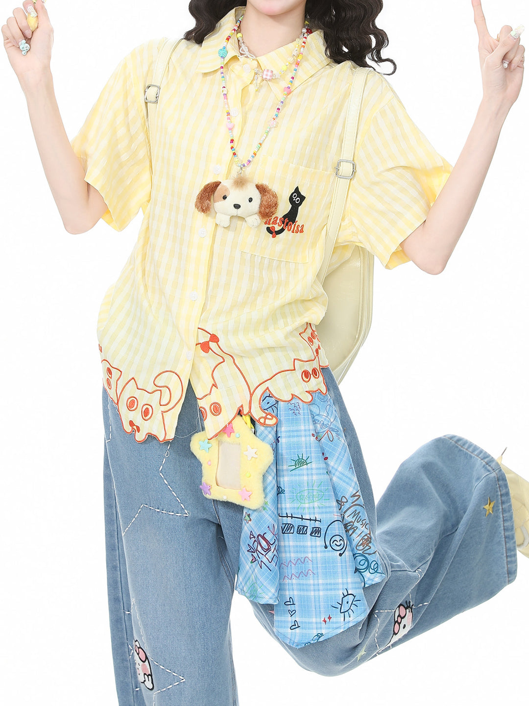Whimsy Kitty Gingham Shirts-Tops-ntbhshop