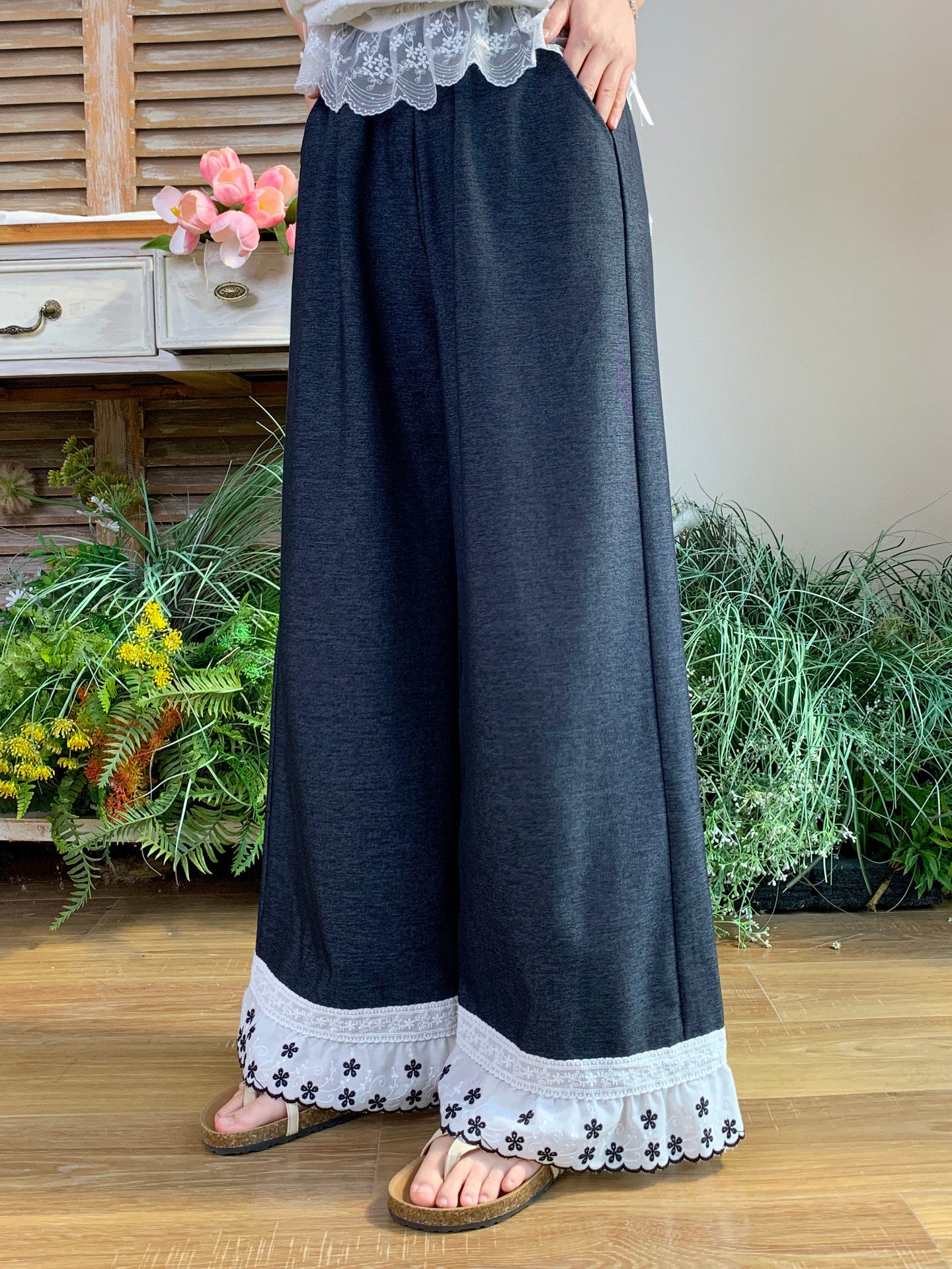 Midnight Petal Hem Pants-Bottoms-ntbhshop