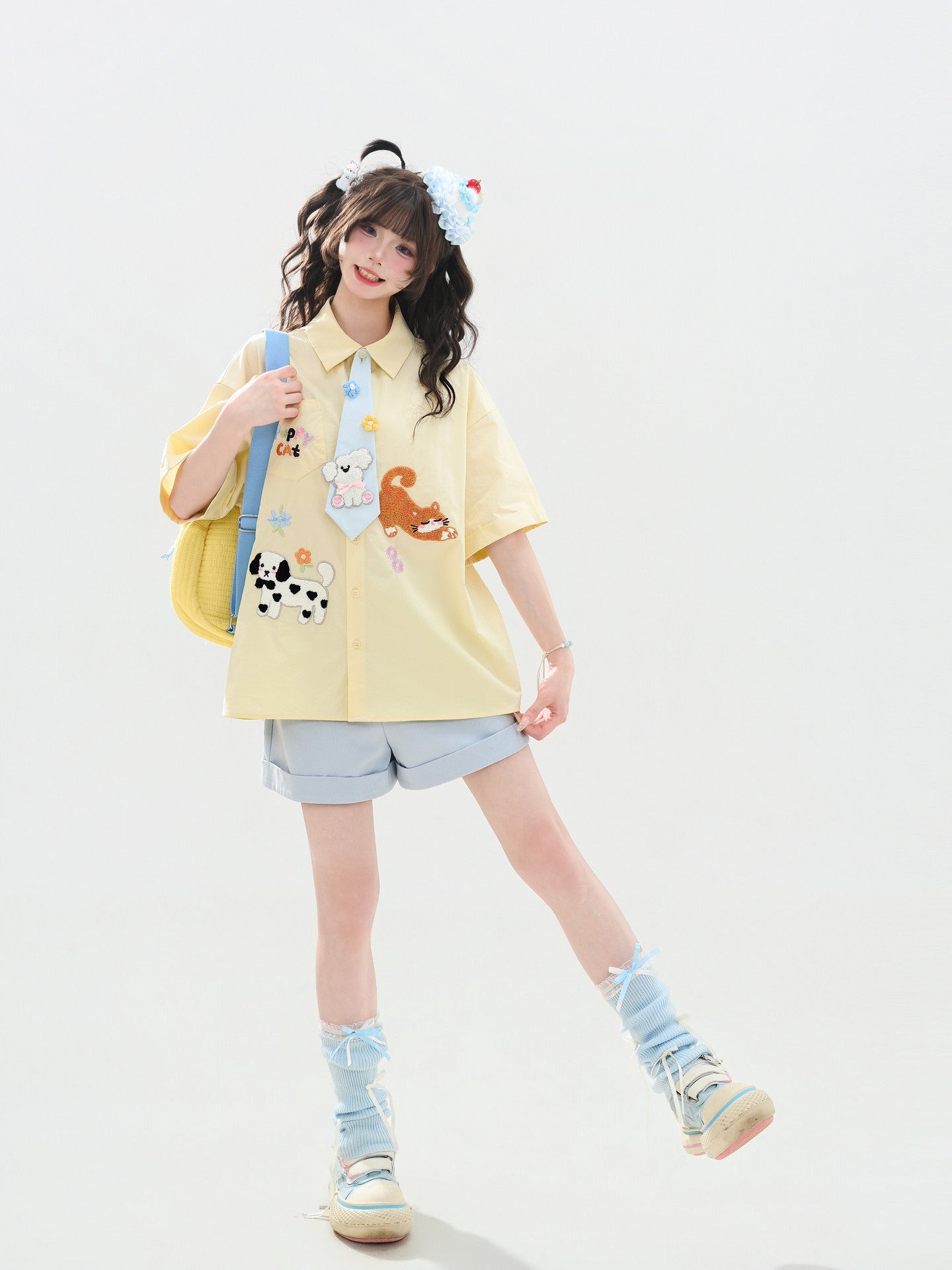 Puppy Party Cotton Tie Shirts-Tops-ntbhshop