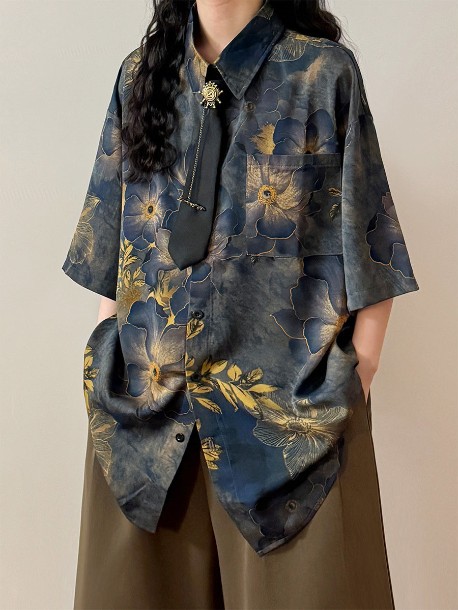 Midnight Ink Bloom Floral Tie Shirts-Tops-ntbhshop