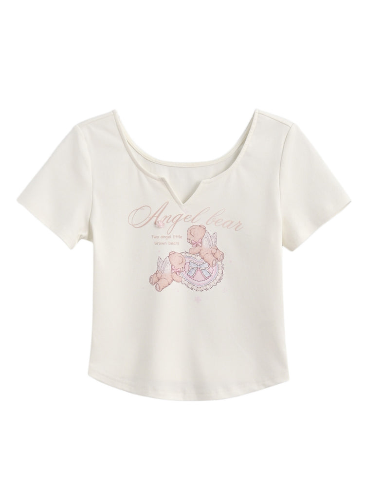 Angel Bear V-Neck Tee-Tops-ntbhshop