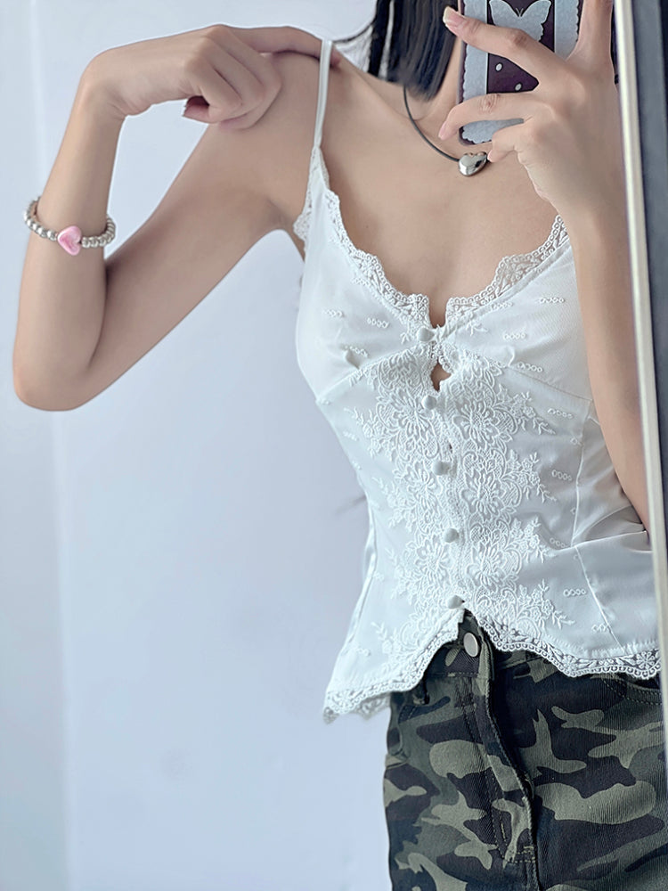 French Lace Satin Button Up Cami-ntbhshop