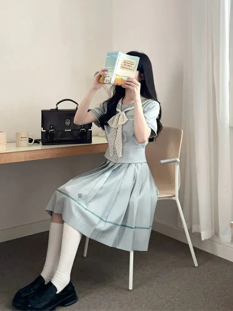 Azure Dream Sailor Collar Short-sleeved JK Uniform Blouse-ntbhshop