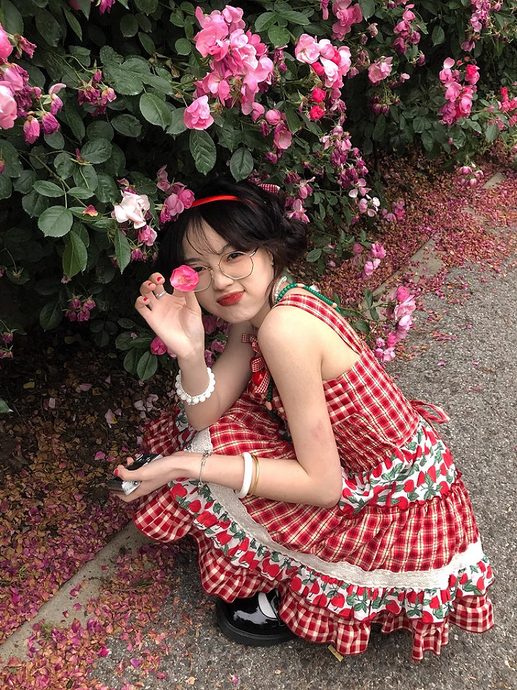 Cherry Tart Plaid Patch Summer Dresses-ntbhshop