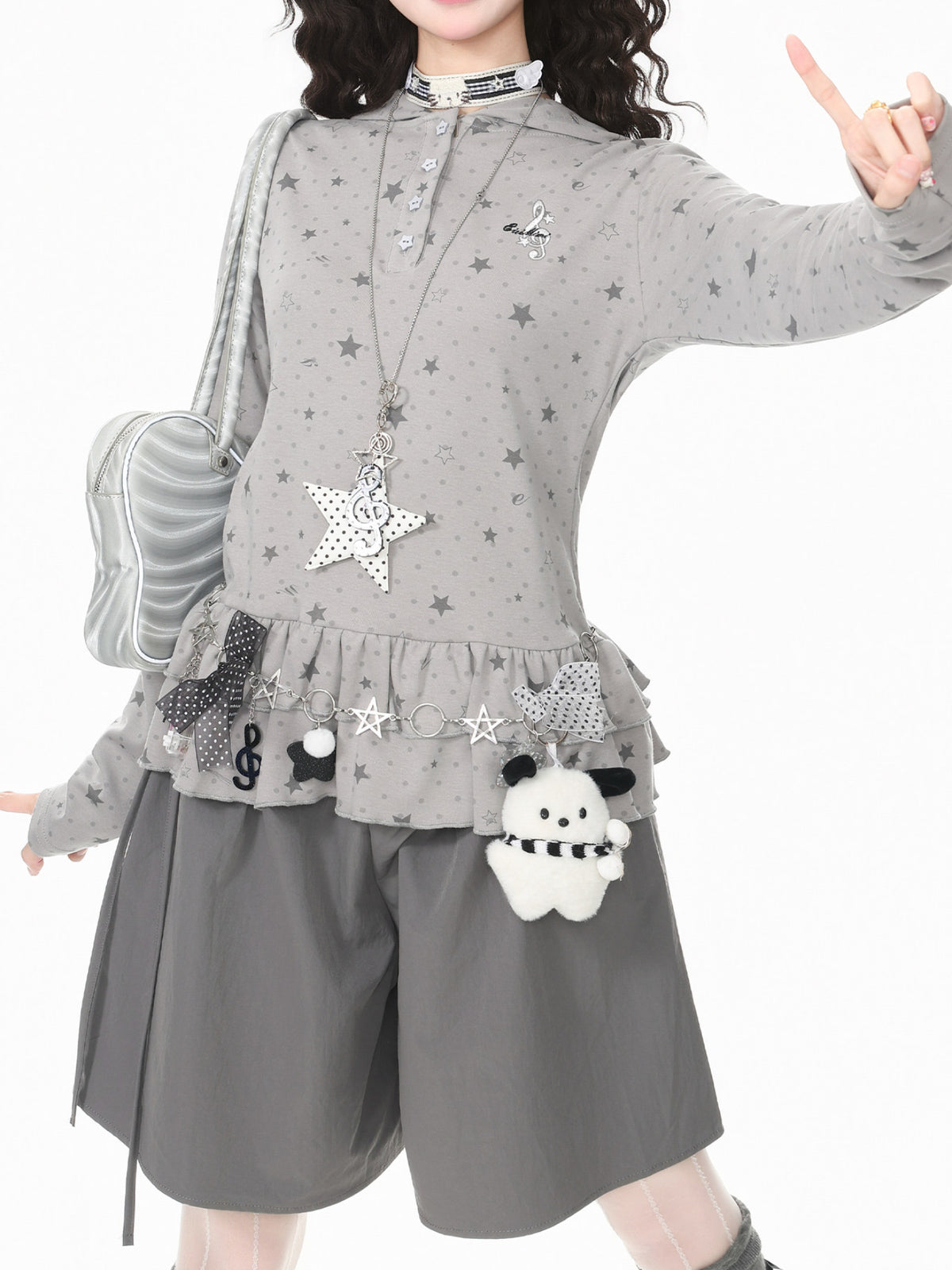 Starlit Dots Peplum Hoodies-Outerwear-ntbhshop