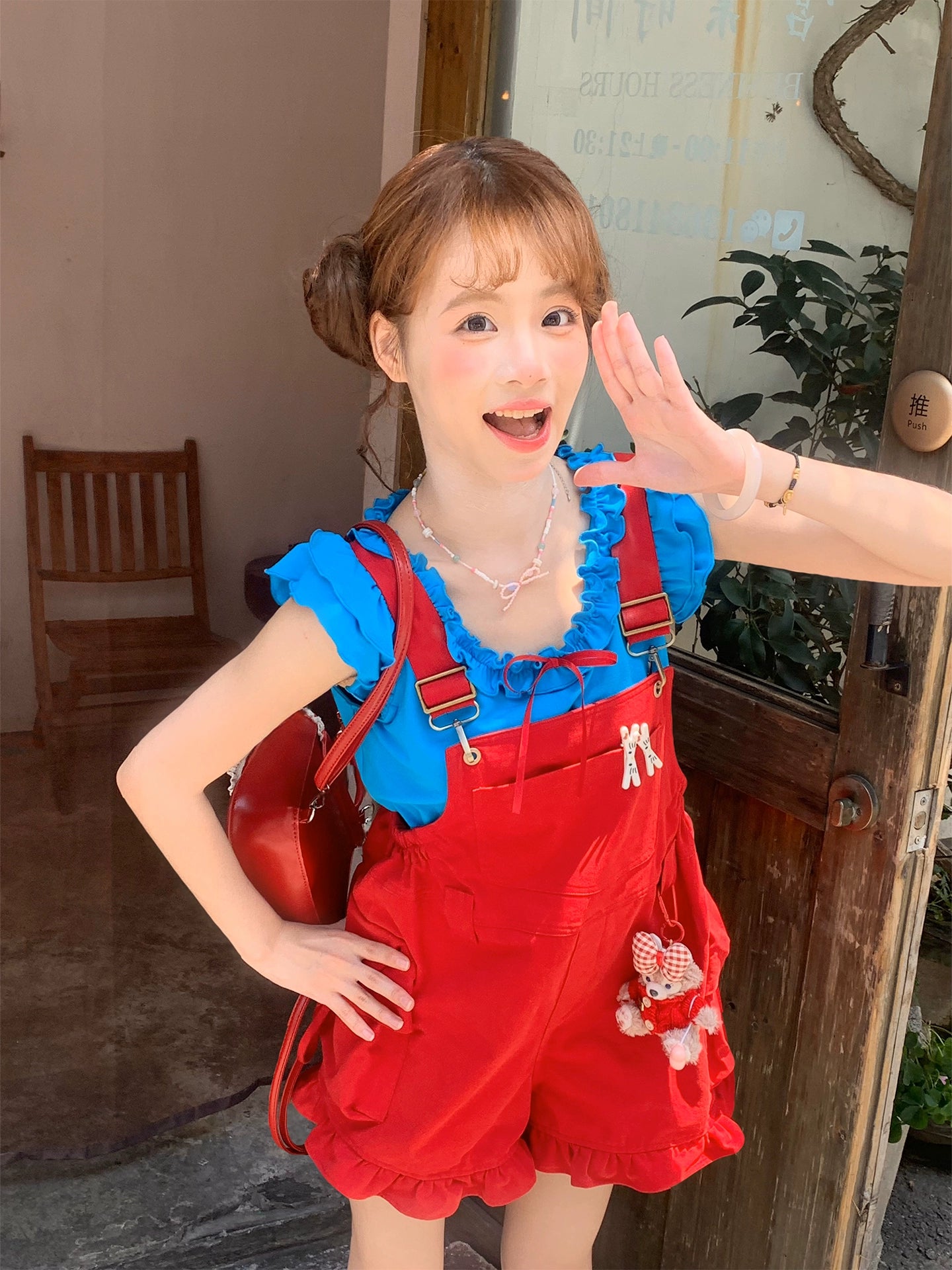 Berry Bubble Overall Shorts & Bow Ruffle Top-ntbhshop