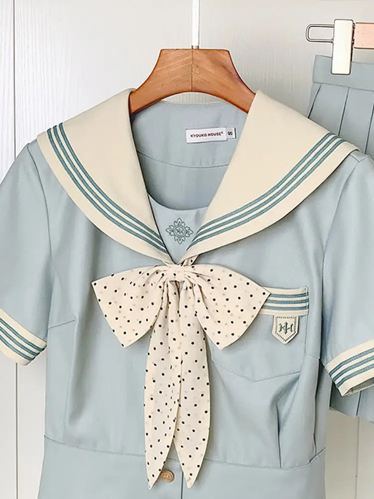 Azure Dream Sailor Collar Short-sleeved JK Uniform Blouse-ntbhshop