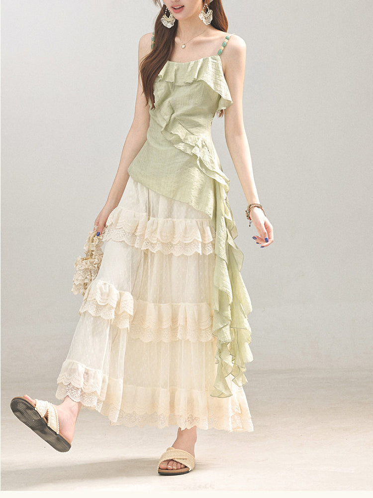 Honeydew Ruffle Top & Maxi Skirt-Sets-ntbhshop