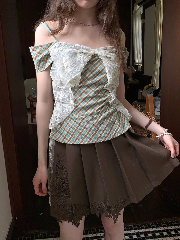 Willow Check Mesh Bow Plaid Cami-ntbhshop