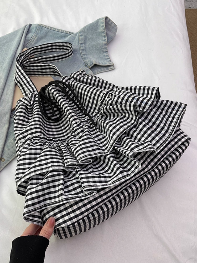 Cloud Check Gingham Ruffle Tote Bags-ntbhshop