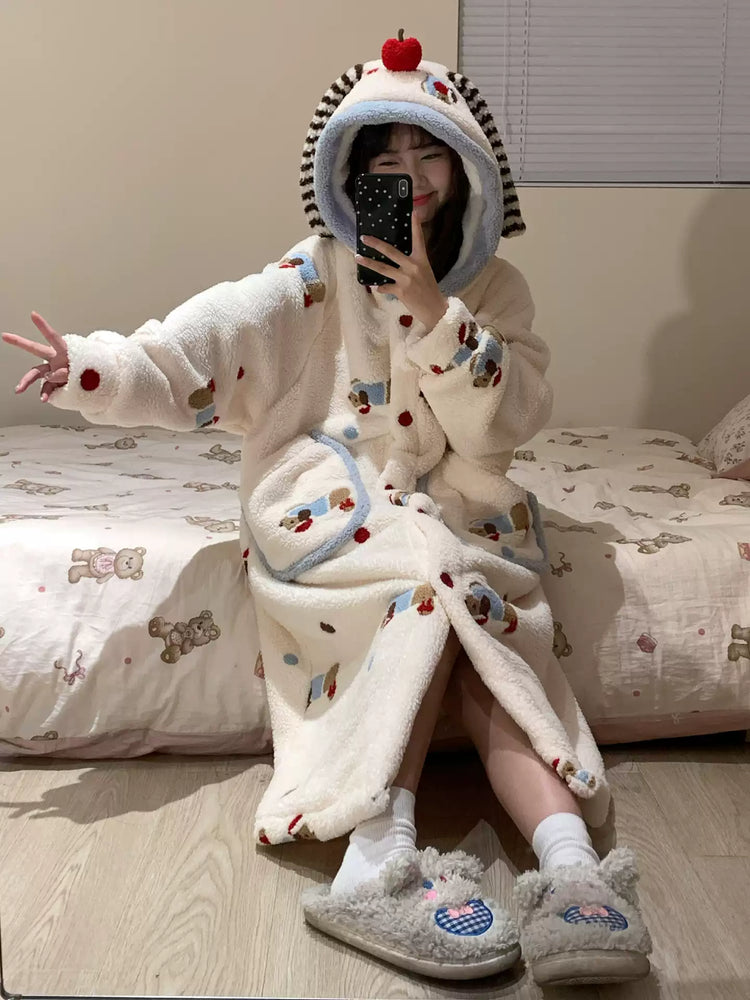 Dachshund Apple Nap Fleece Nightgown-Sets-ntbhshop