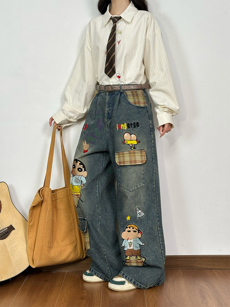 Cartoon Patch Denim Jeans-Bottoms-ntbhshop