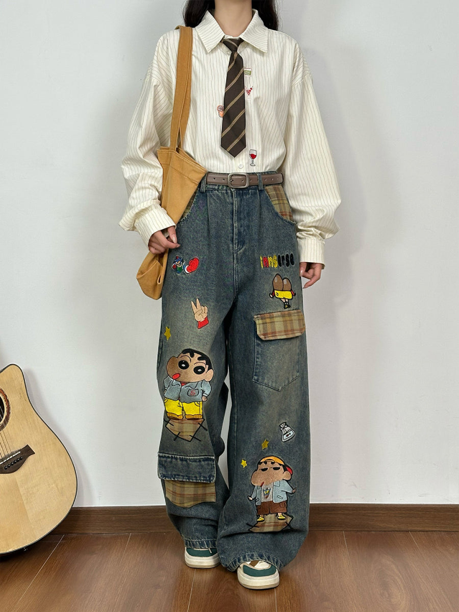 Cartoon Patch Denim Jeans-Bottoms-ntbhshop