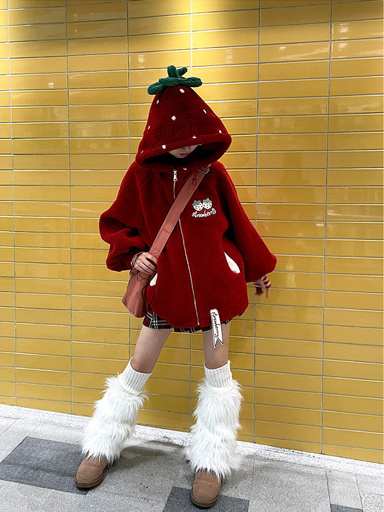 Winter Strawberry Fleece Jacket-Outerwear-ntbhshop