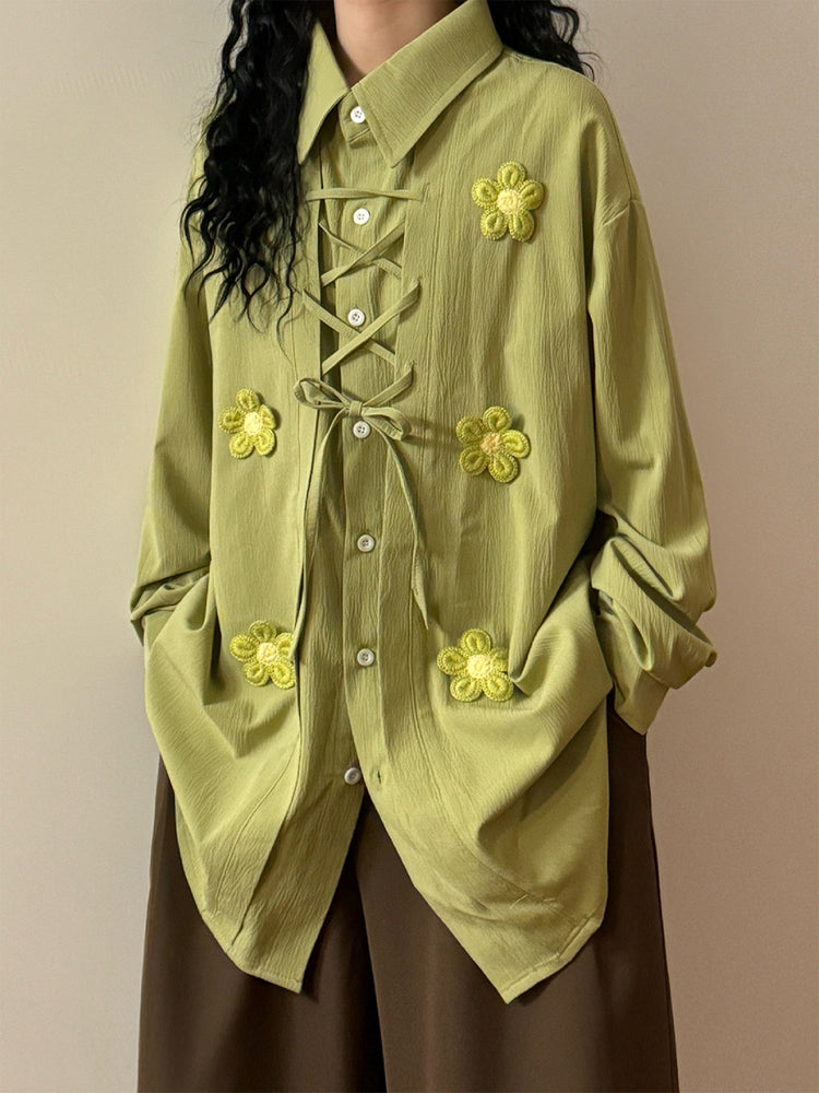 Daisy Season Lace Up Shirts-Tops-ntbhshop