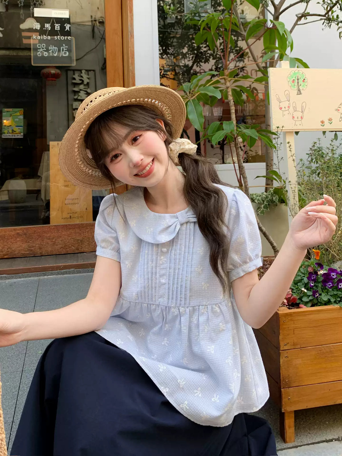 Cloud Ribbon Babydoll Blouse-Tops-ntbhshop