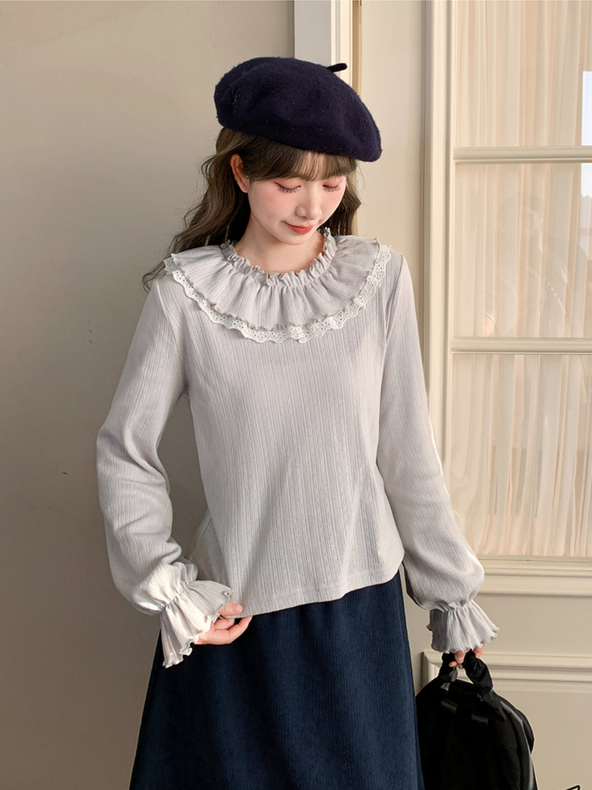 Moonlace Double Frill Cotton Blouse-ntbhshop