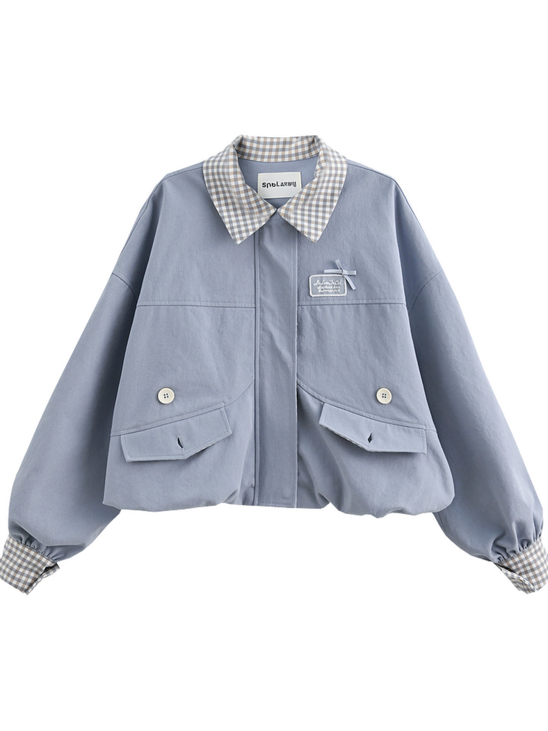 Cloud Frost Plaid Crop Jacket-Outerwear-ntbhshop