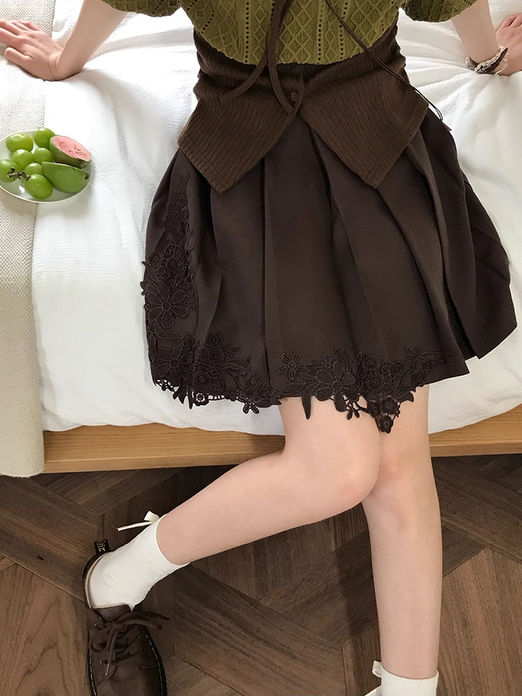 Fernlace Vintage Brown Pleated Skirt-Bottoms-ntbhshop