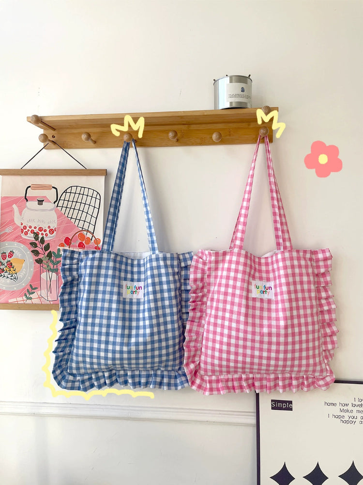 Candy Series Ruffle Plaid Tote Bags-ntbhshop