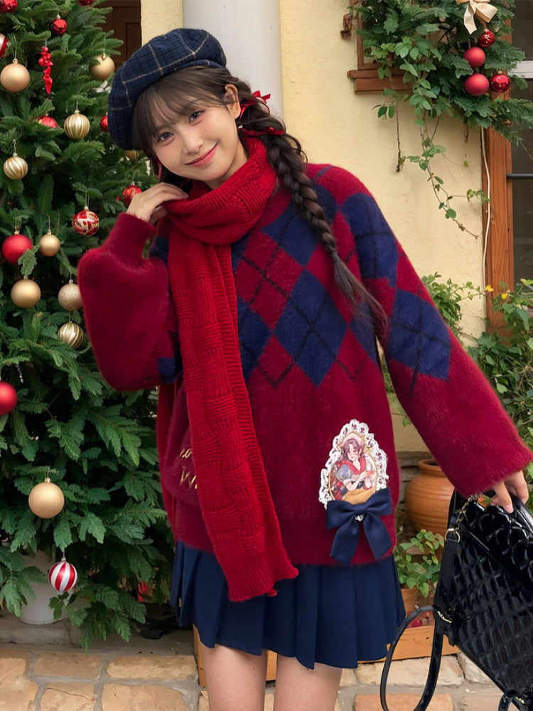 Christmas Snow White Soft Mohair Diamond Sweater-ntbhshop