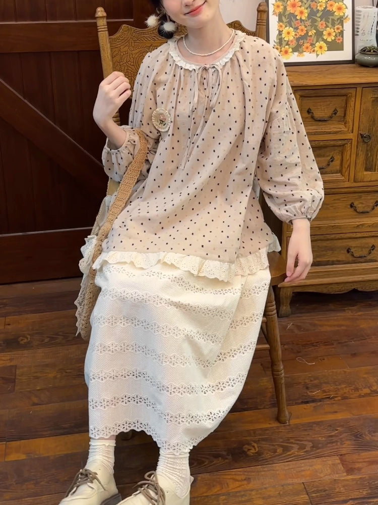 Tea House Dot Lace Collar Blouse-ntbhshop