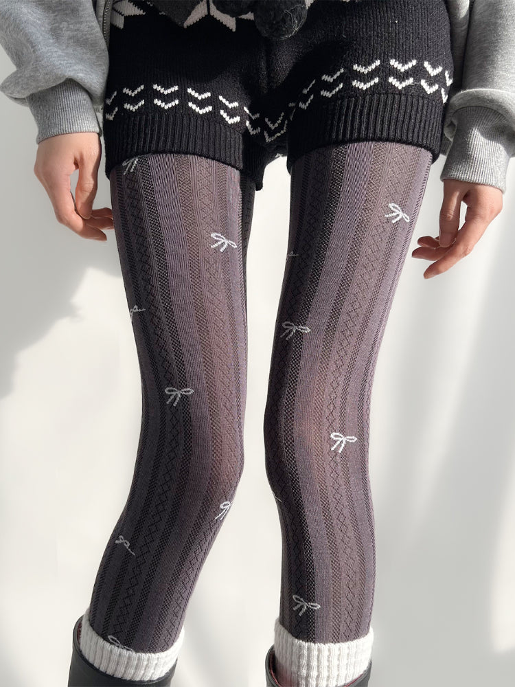 Ribbon Whisper Hollow Knit Tights-ntbhshop