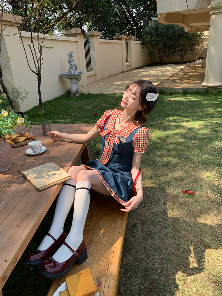 Raspberry Jam Retro Denim Plaid Dress-ntbhshop