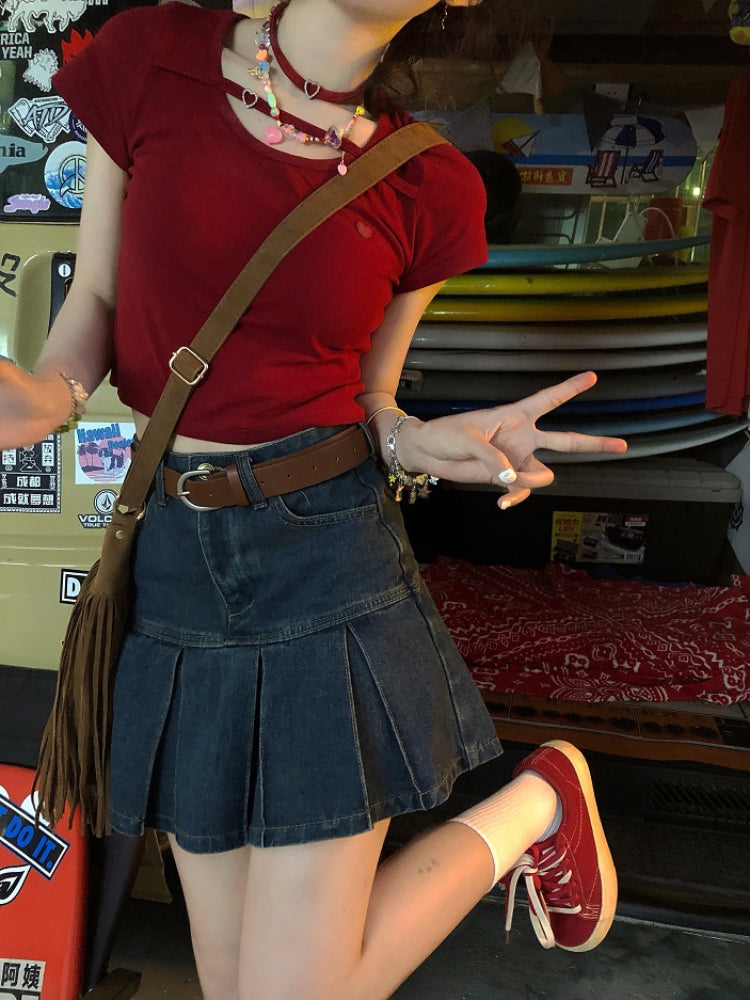 Dopamine Girl Love Necklace Crop Tops-ntbhshop