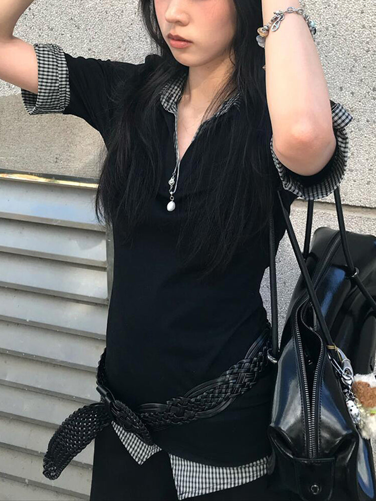 Dual Mood Check Polo Tops-ntbhshop