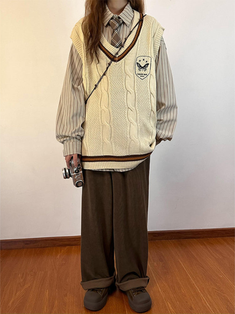 Butterfly Crest Cable Knit Vests-Tops-ntbhshop