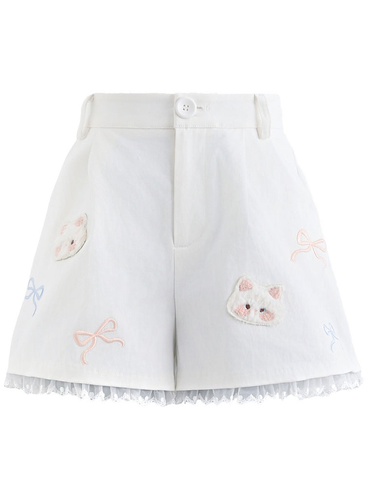 Cloud Kitten Pleated Shorts-Bottoms-ntbhshop