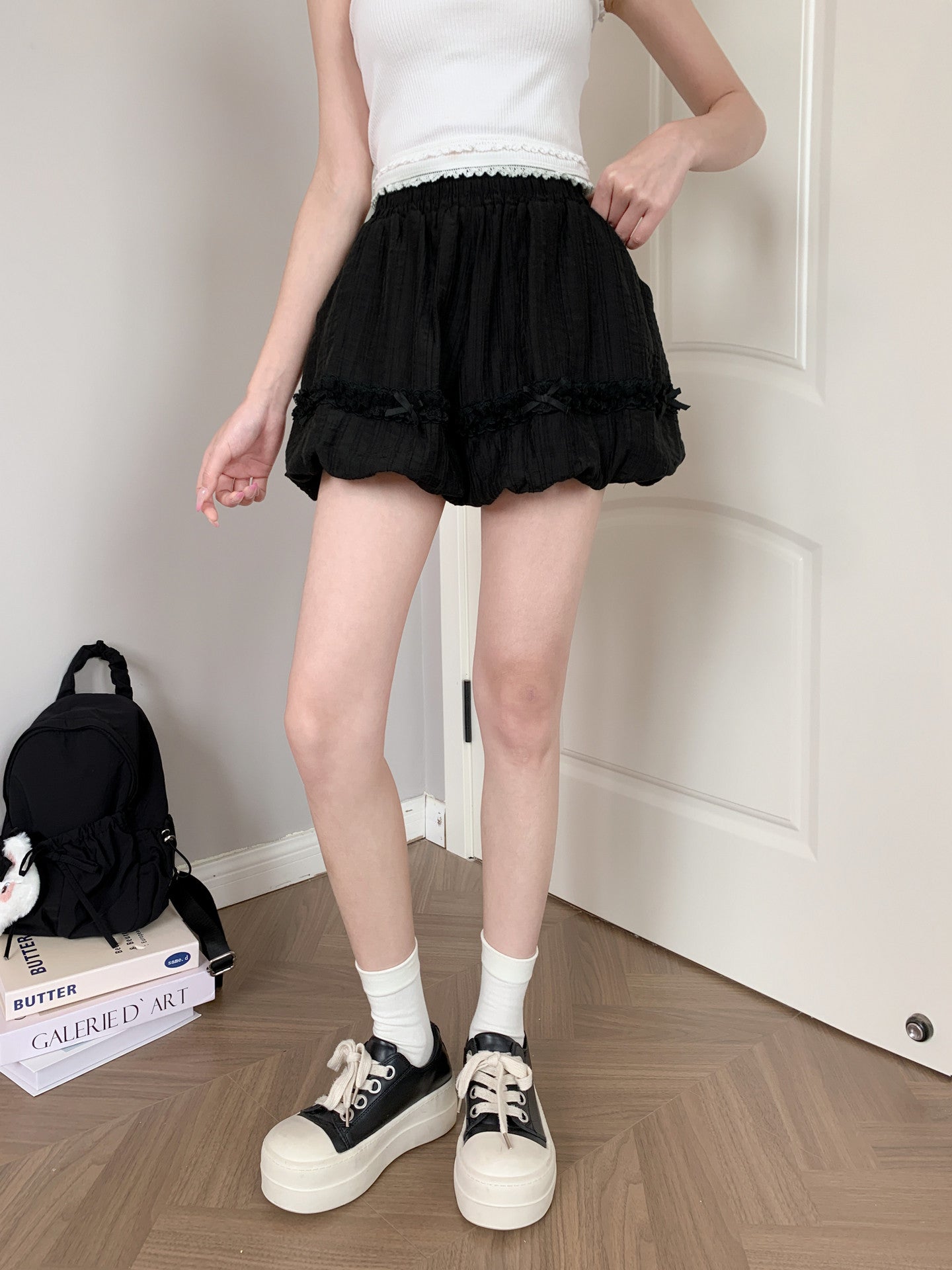 Black Bloom Bubble Shorts-Bottoms-ntbhshop